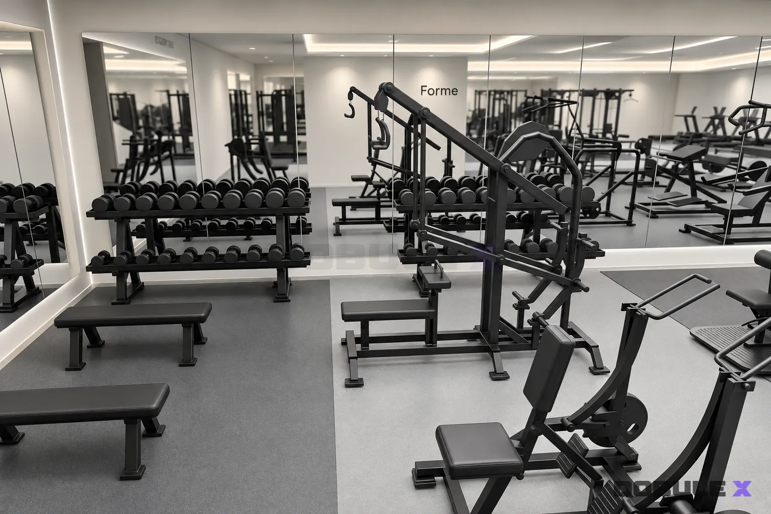 3D concept of a free-weight training area